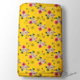 Bright Yellow Floral Printed Fabric Dress Material Online